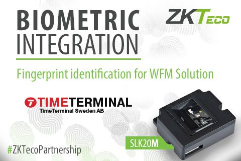 ZKTeco Europe biometrics technology integrated with TimeTerminal Sweden