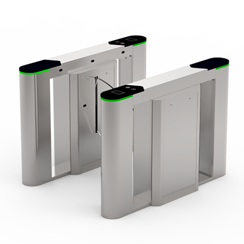 Flap barrier ZKTeco with multiple verification methods, including RFID, fingerprint, QR code, palm verification and visible light facial recognition