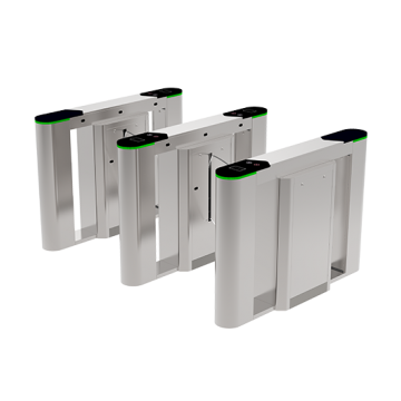 Flap barrier ZKTeco with dual lane and multiple verification methods, including RFID, fingerprint, QR code, palm verification and visible light facial recognition